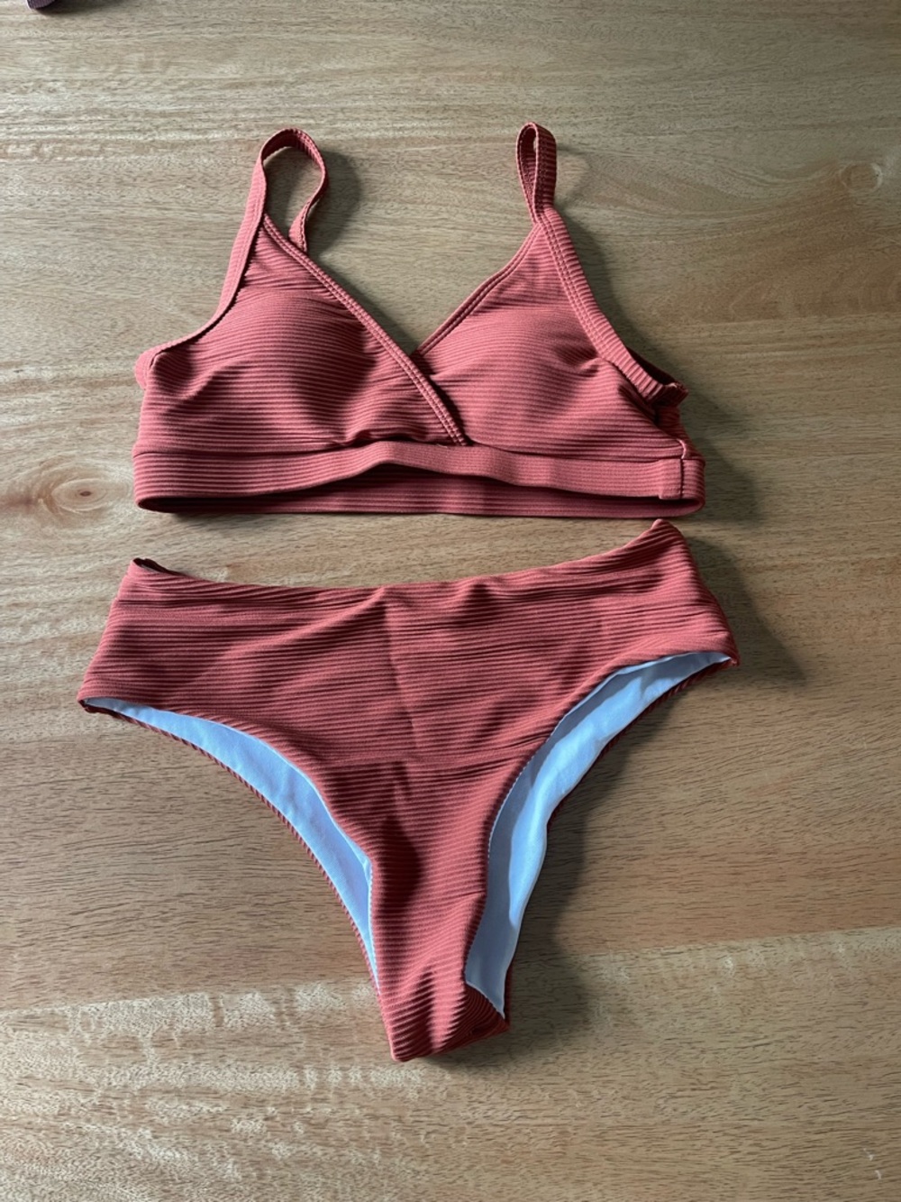 Zaful Ribbed Rust Red Two-Piece Bikini